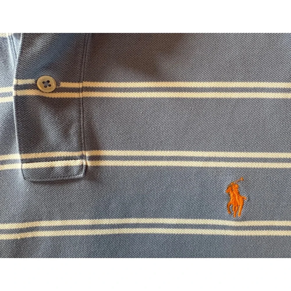 Polo‎ Ralph Lauren Mens Pima Stretch Mesh Striped Polo Shirt Blue White XL
